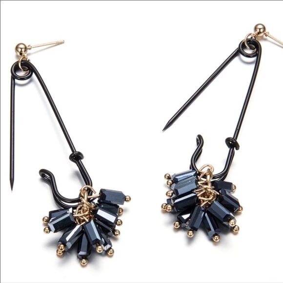 Black Safety Pin Floral Seed Bead Dangle Earrings -NEW - Picture 1 of 4